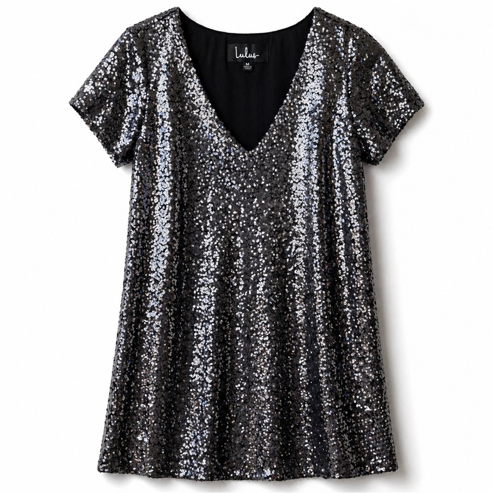 Lulu's Light Up The Night Silver Sequin Mini Dress Cocktail Party Sexy Glam M